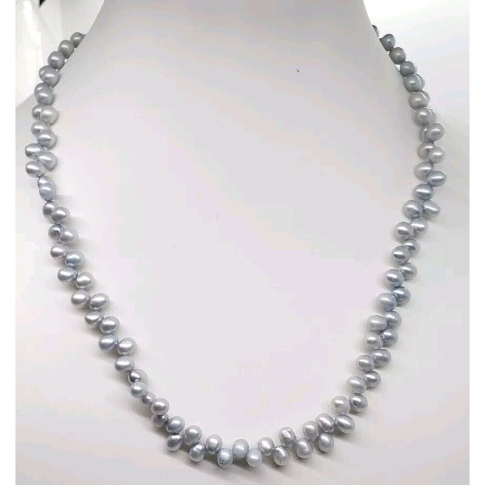 Freshwater Light Gray Small Pearl Choker Necklace Offset Natural Genuine